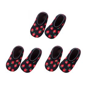 Womens Slipper Socks Strawberry Pattern Ankle Floor Slippers with Non Slip Grippers, 3 Pairs