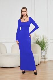 Two-in-one With Lining Double-layer Belly Contracting Hip Lifting Long Sleeve Narrow Dress (Option: Blue-M)