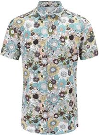 Men's Hawaiian Floral Short Sleeve Shirt Casual Flower Button Down Slim Fit Shirts (size: 3XL)