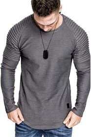 Men' s Long Sleeve Casual Shirts Solid Color Casual Top Stitching Stylish Dress Round Neck Slim Fit Male Shirts (size: XXL)