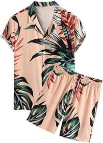 Men's 2 Piece Hawaiian Tracksuit Flower Casual Button Down Short Sleeve Shirt and Suits (size: XXL)