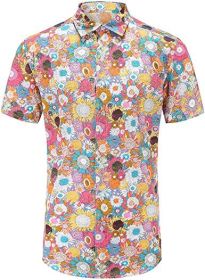 Men's Hawaiian Floral Short Sleeve Shirt Casual Flower Button Down Slim Fit Shirts (size: S)