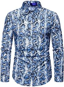 Snakeskin Long Sleeve Shirts Men's Casual Print Disco Button Down Shirt (size: L)