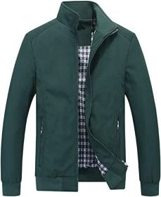 Men's Lightweight Casual Jackets Full-Zip Windbreakers Fashion Jackets Outerwear (Color: GREEN-L)