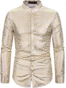 Men's Paisley Shirt Long Sleeve Dress Shirt Button Down Casual Slim Fit Shirt (Color: WHITE-M)