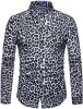 Men's Fashion Leopard Shirts Slim Fit Stand Collar Single Breasted Shirts Casual Long