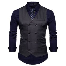 Men's Suit Vest Slim Fit Double Breasted Dress Vest (Color: grey)