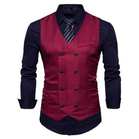 Men's Suit Vest Slim Fit Double Breasted Dress Vest (Color: Red)