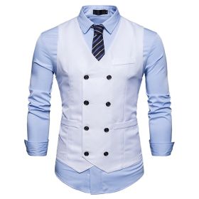 Men's Suit Vest Slim Fit Double Breasted Dress Vest (Color: White)