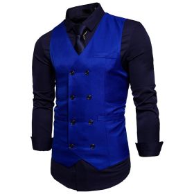 Men's Suit Vest Slim Fit Double Breasted Dress Vest (Color: Blue)