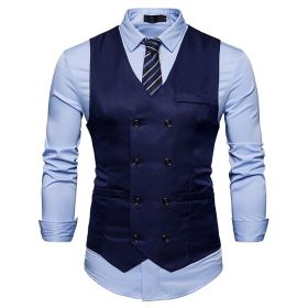 Men's Suit Vest Slim Fit Double Breasted Dress Vest (Color: navy blue)