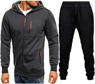 Mens 2 Piece Tracksuit Zipper Cardigan Hoodie Pants Sport Suit Running Jogging Athletic Casual Tracksuit Set (size: XXL)