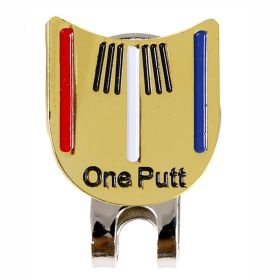 1pc "One Putt" Pattern Golf Hat Clip; Golf Putting Alignment Aiming Ball Marker With Magnetic (Color: Golden)