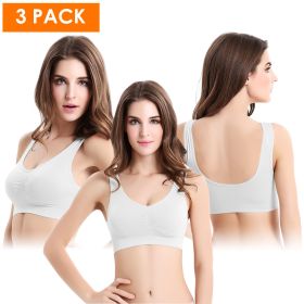 3 Pack Sport Bras For Women Seamless Wire free Bra Light Support Tank Tops For Fitness Workout Sports Yoga Sleep Wearing (Color: WH_WH_WH)