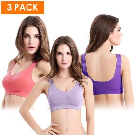 3 Pack Sport Bras For Women Seamless Wire free Bra Light Support Tank Tops For Fitness Workout Sports Yoga Sleep Wearing (Color: PP_GY_MelonRed)