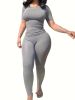 Casual Workout Sets Short Sleeve Two Piece Outfits For Women Ribbed Fitted Crew Neck T-shirt Matching Sets Streetwear